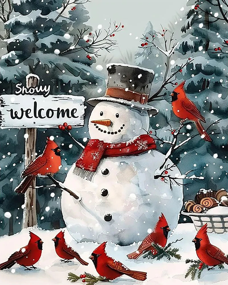 Cardinals Snowman Welcome | Paint By Numbers Kit
