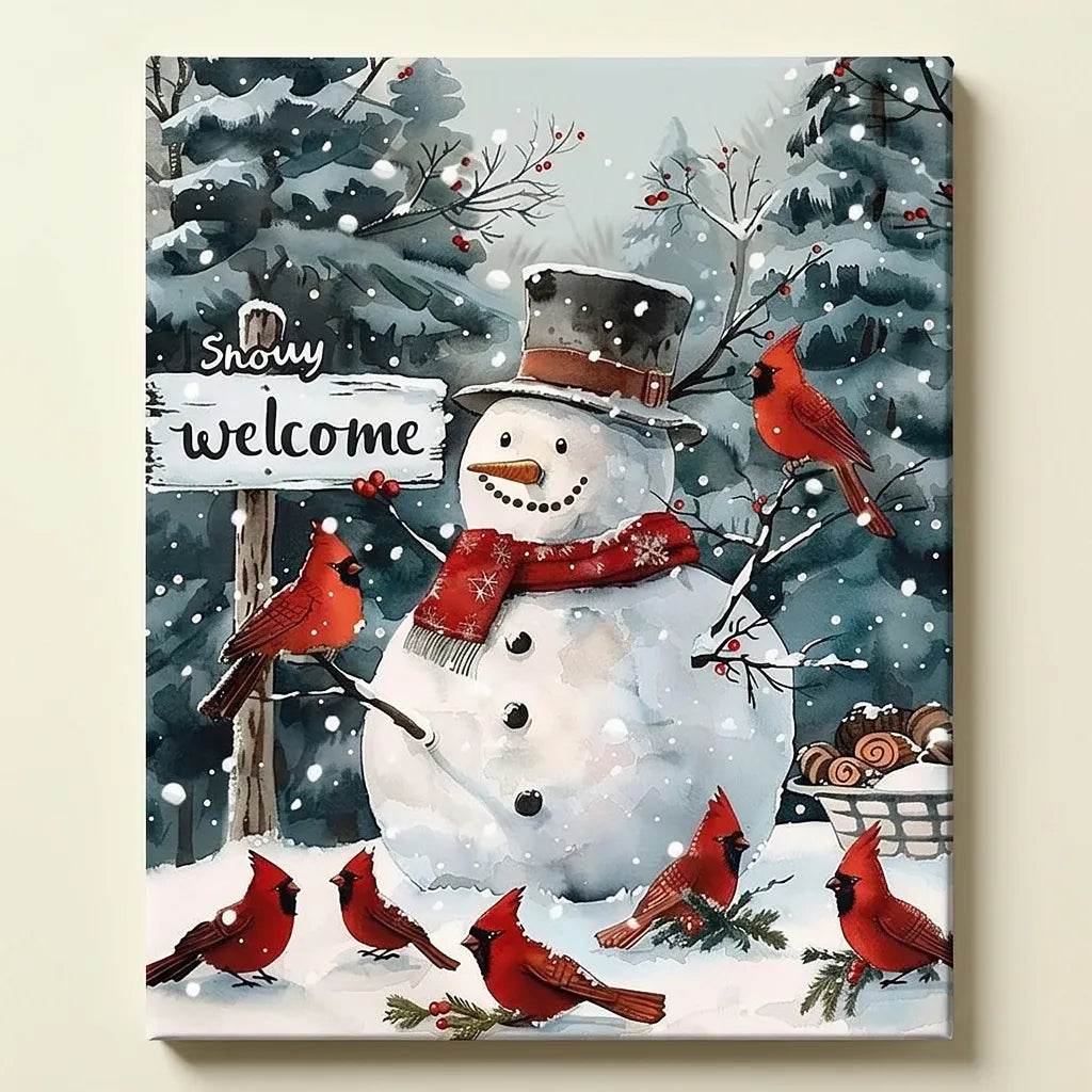 Cardinals Snowman Welcome | Paint By Numbers Kit