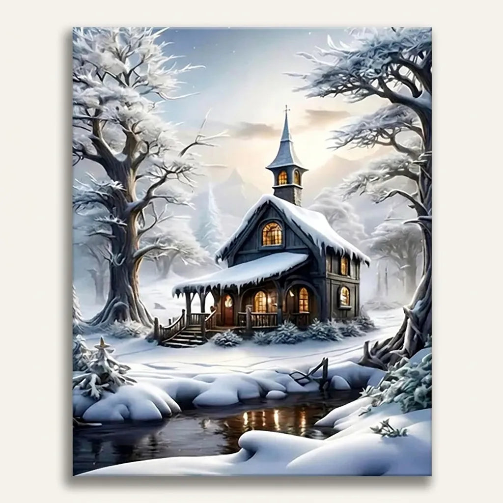Winter Chapel Twilight | Paint By Numbers Kit