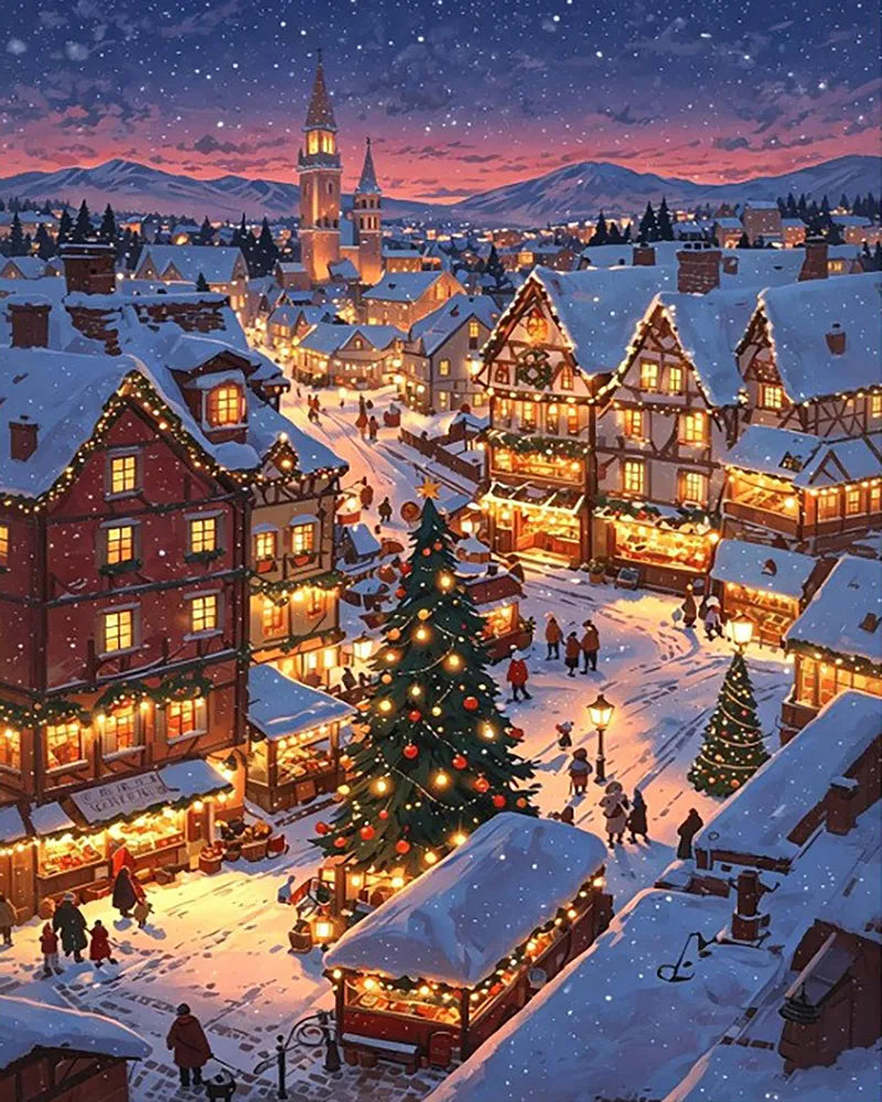 Snowy Christmas Market | Paint By Numbers Kit