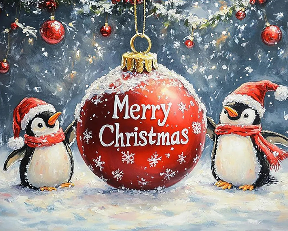 Merry Christmas Penguins | Paint By Numbers Kit