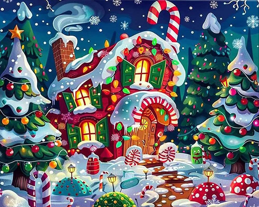 Candy Cane Gingerbread Cottage | Paint By Numbers Kit