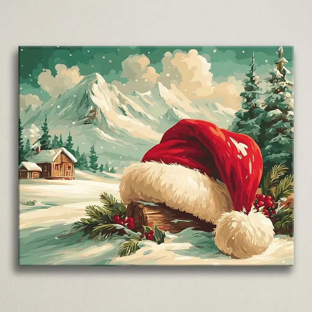 Santa Hat Mountain Cabin | Paint By Numbers Kit