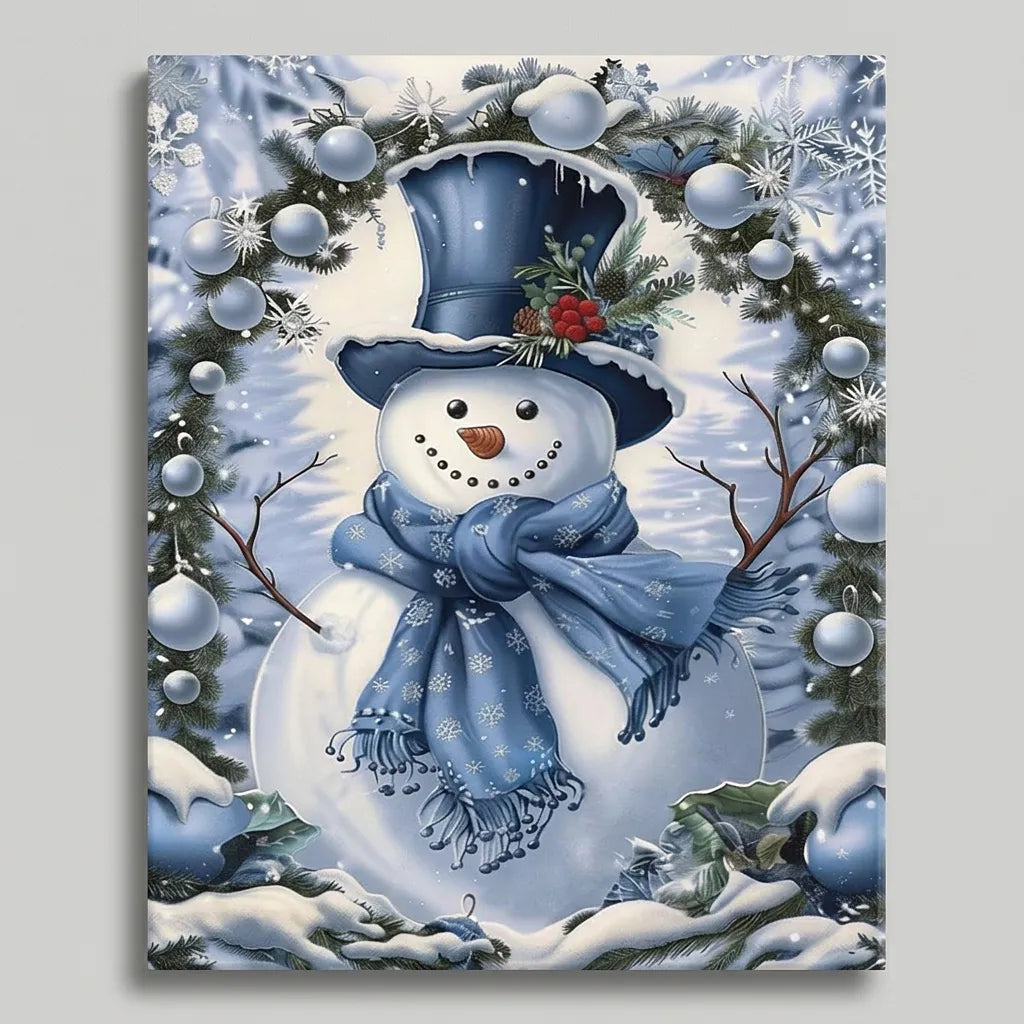 Blue Top Hat Snowman | Paint By Numbers Kit