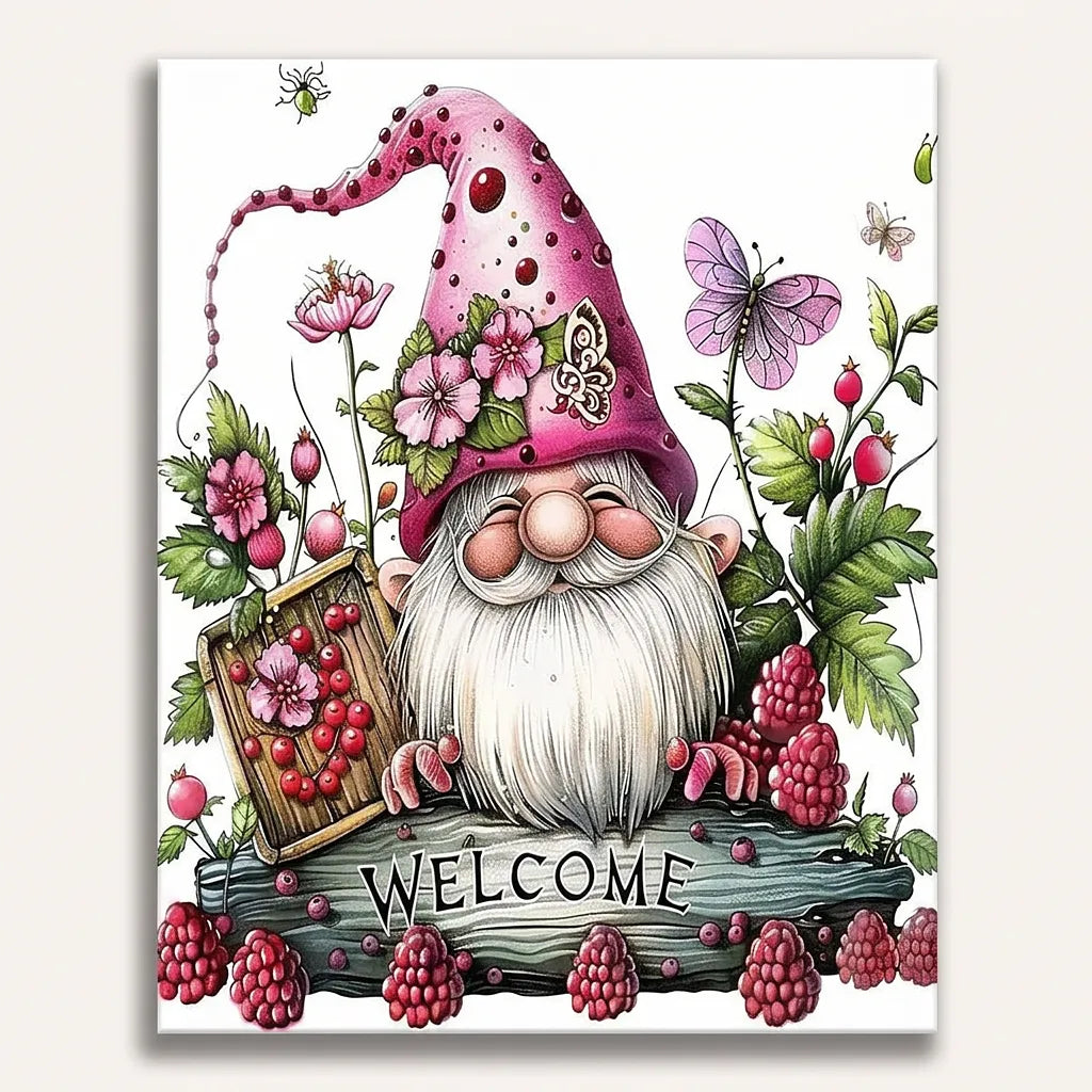 Raspberry Welcome Gnome | Paint By Numbers Kit