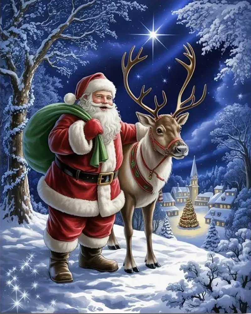 Santa Reindeer Starry Night | Paint By Numbers Kit