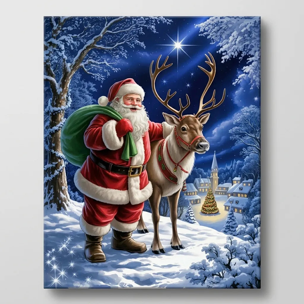 Santa Reindeer Starry Night | Paint By Numbers Kit