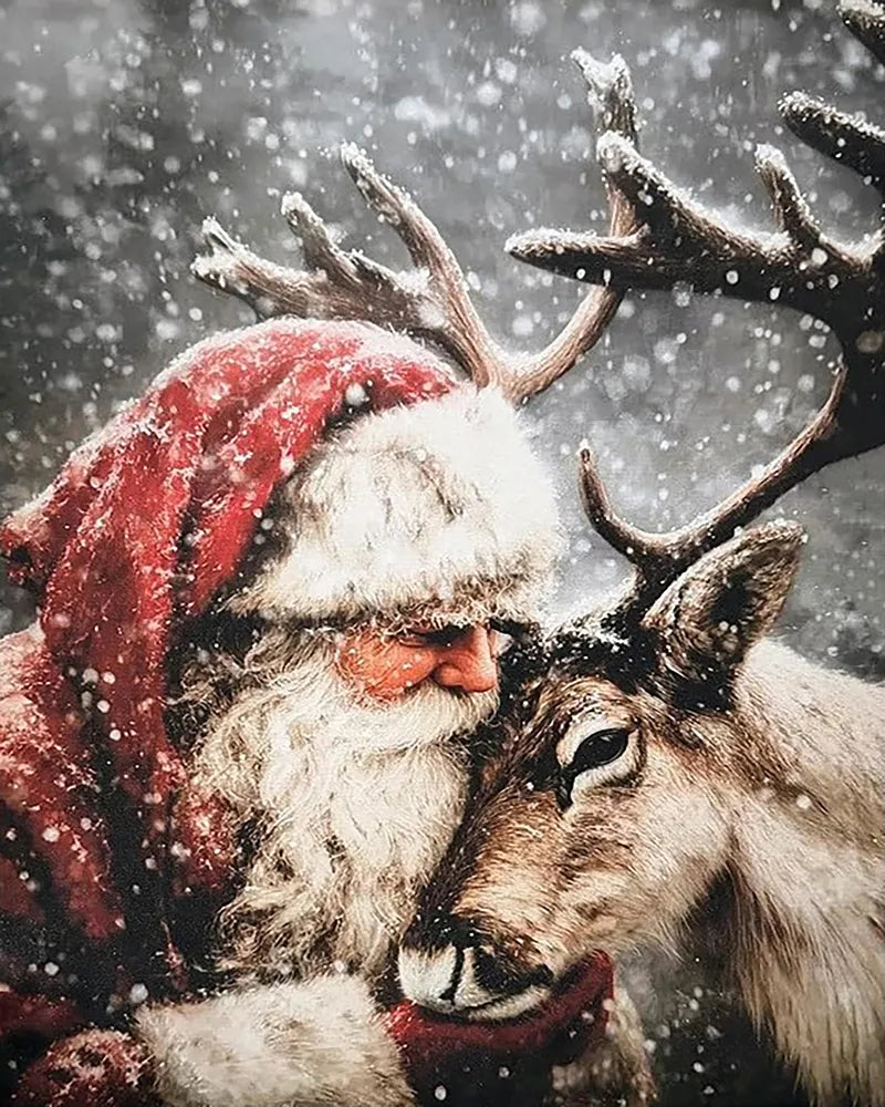 Snowy Santa Reindeer Hug | Paint By Numbers Kit