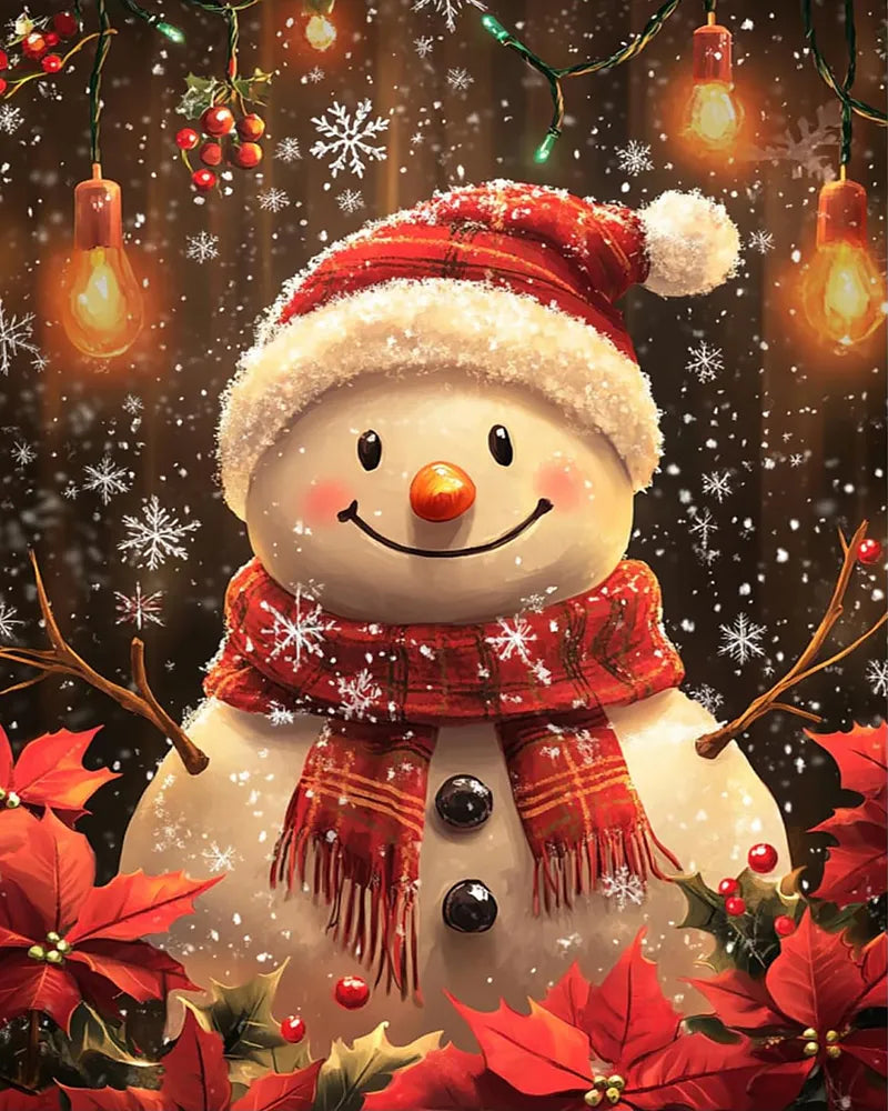 Poinsettia Snowman Lights | Paint By Numbers Kit