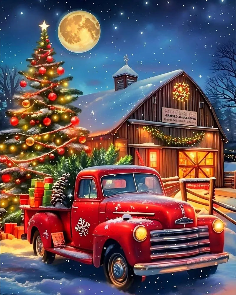 Red Truck Christmas Barn | Paint By Numbers Kit
