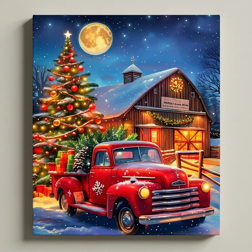 Red Truck Christmas Barn | Paint By Numbers Kit