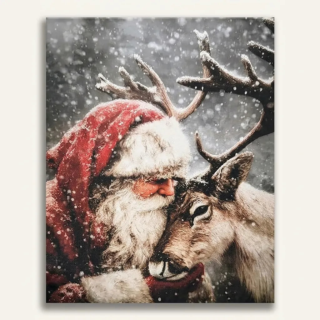 Snowy Santa Reindeer Hug | Paint By Numbers Kit