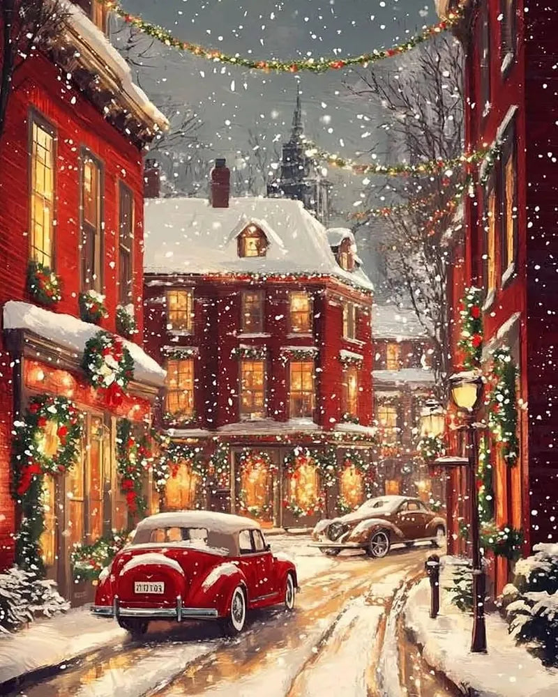 Classic Car Winter Night | Paint By Numbers Kit
