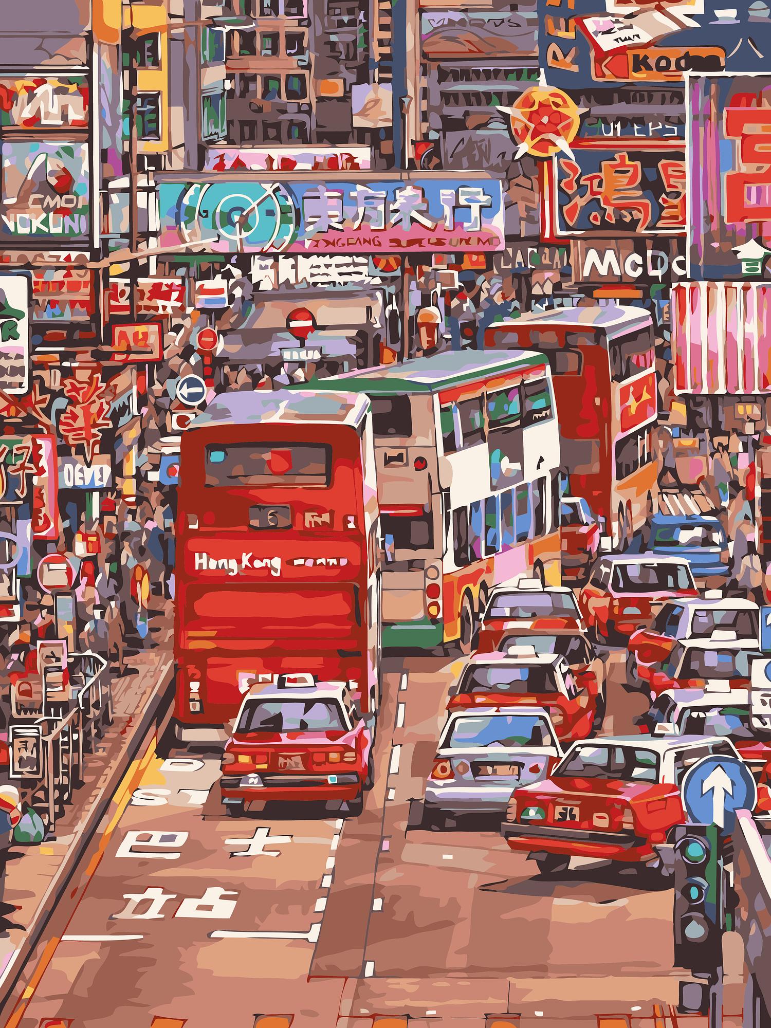 香港の街並み 油彩画 Hong Kong Paint by Numbers Kit | Paint Kit Studio