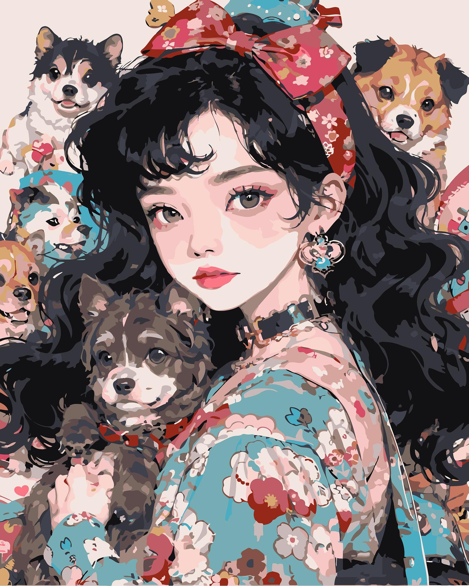 Anime Girl Dogs | Paint By Numbers Kit