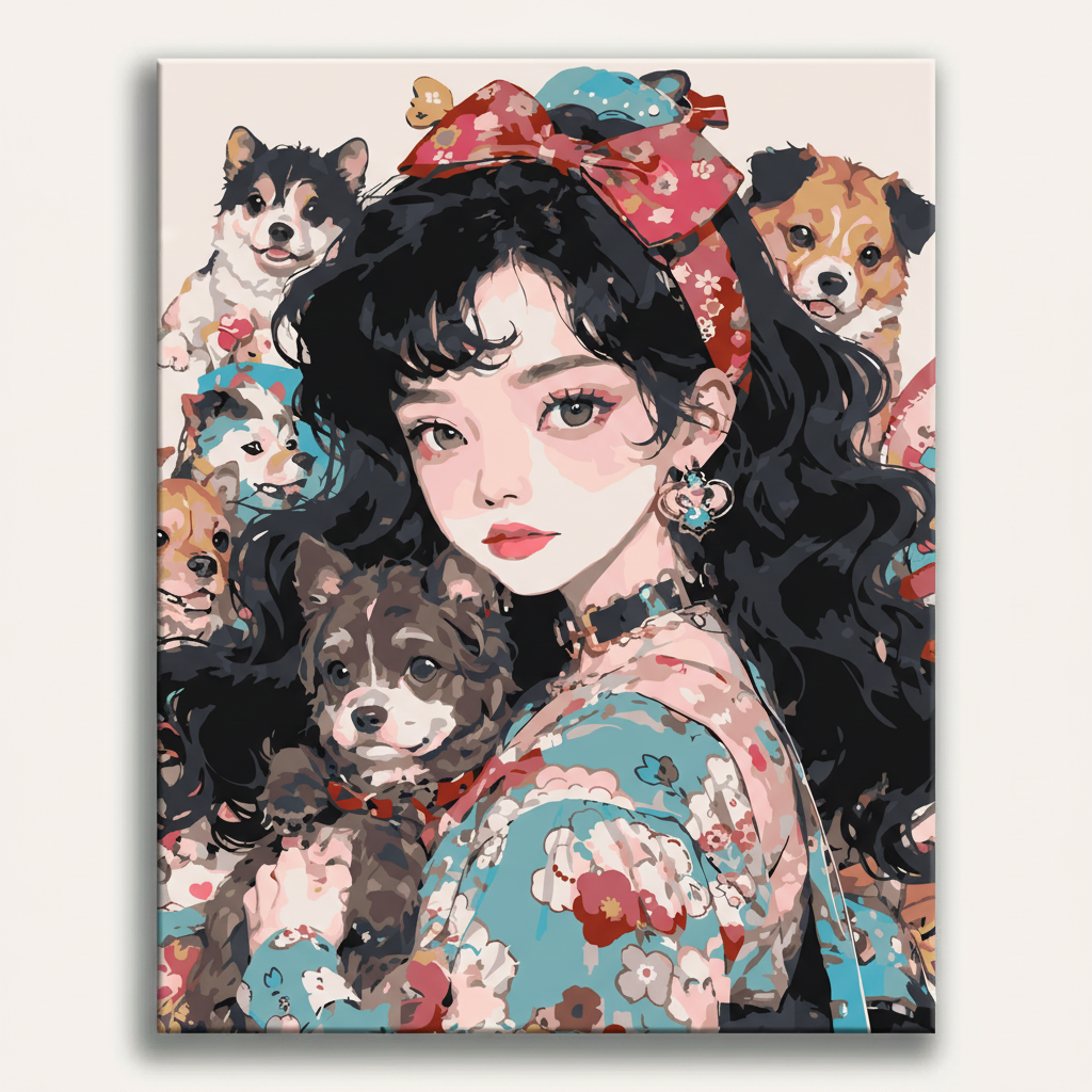 Anime Girl Dogs | Paint By Numbers Kit