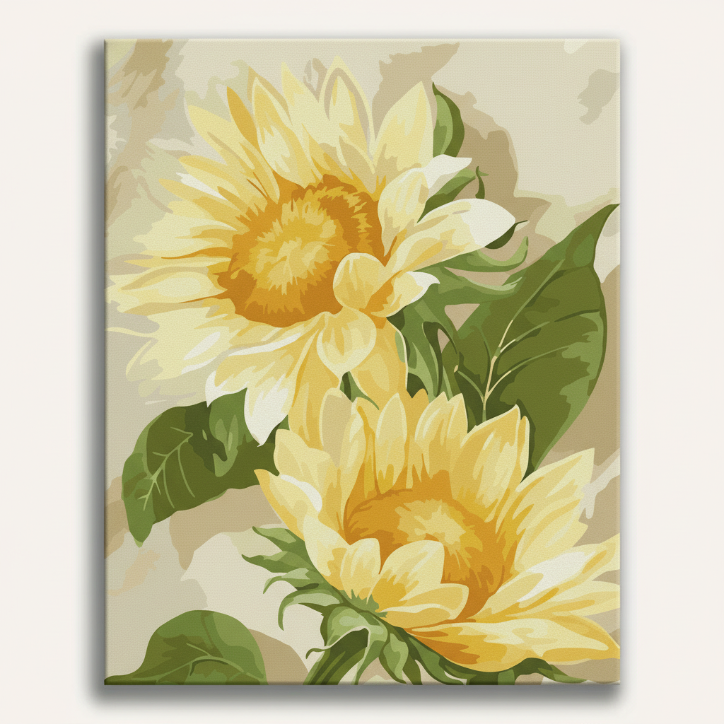 Canvas print with a design of sunflowers on a beige background
