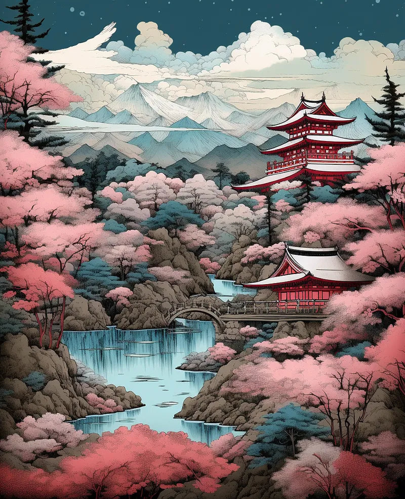 Japanese Temple Landscape | Paint By Numbers Kit