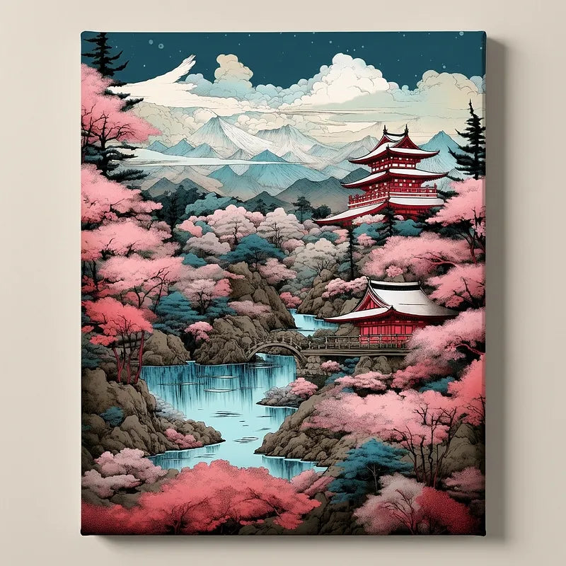 Japanese Temple Landscape | Paint By Numbers Kit