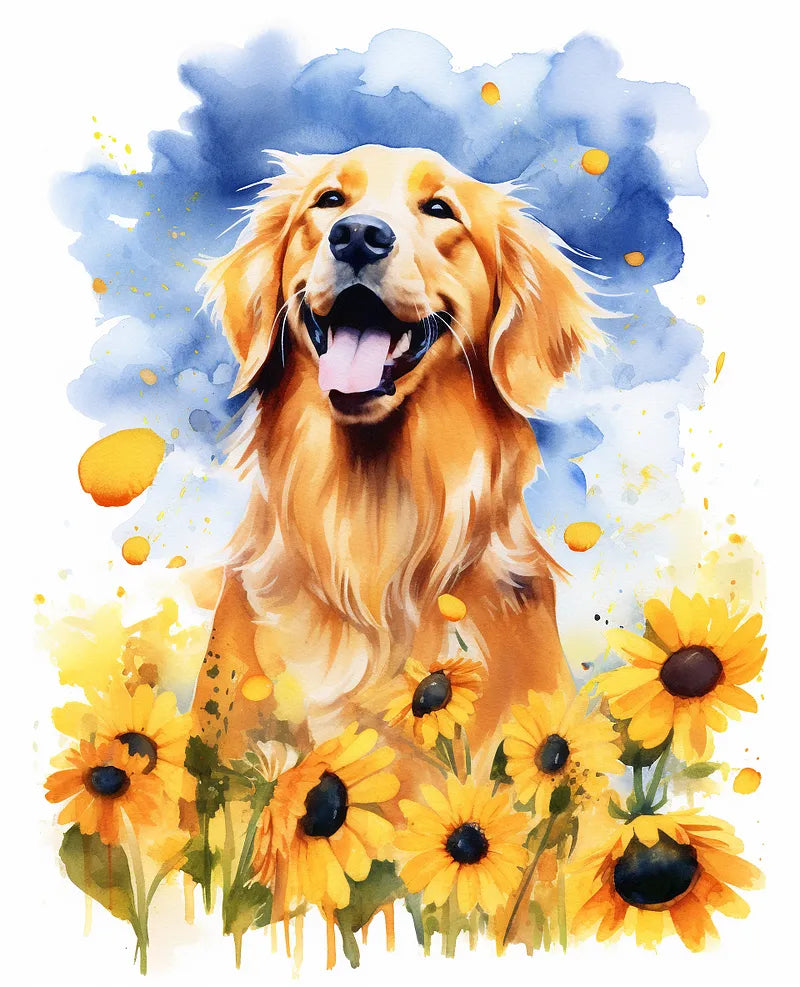 Golden Retriever Sunflowers | Paint By Numbers Kit