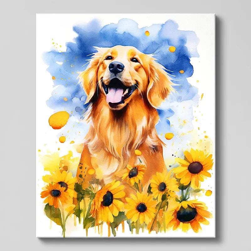 Golden Retriever Sunflowers | Paint By Numbers Kit