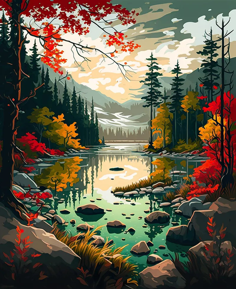 Autumn Forest Stream | Paint By Numbers Kit
