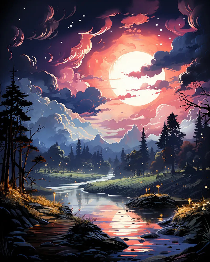 Moonlit Forest Stream | Paint By Numbers Kit
