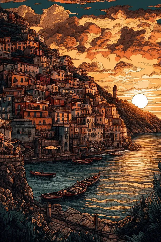 Coastal Village Sunset | Paint By Numbers Kit