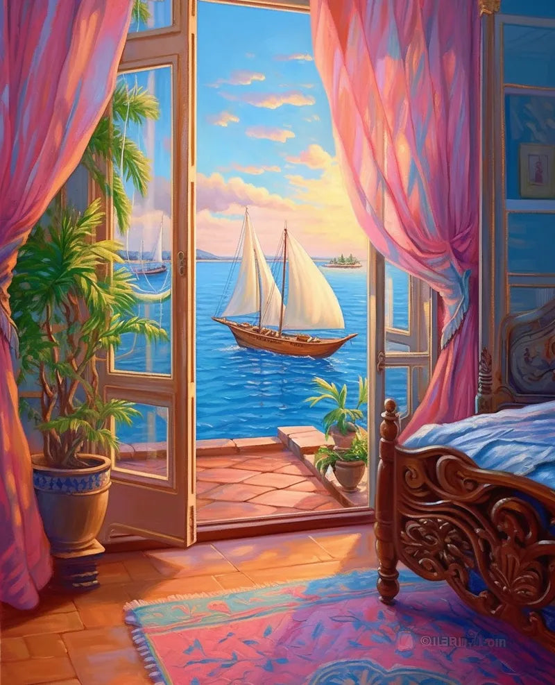 Seaside Balcony View | Paint By Numbers Kit
