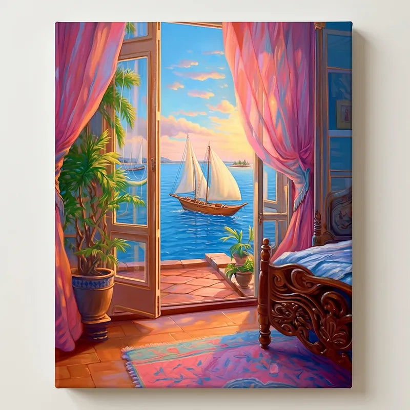 Seaside Balcony View | Paint By Numbers Kit