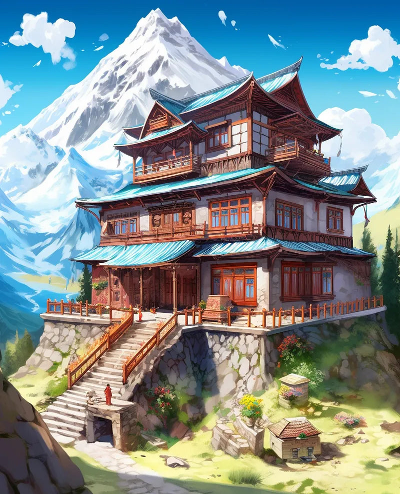 Mountain Temple Palace | Paint By Numbers Kit