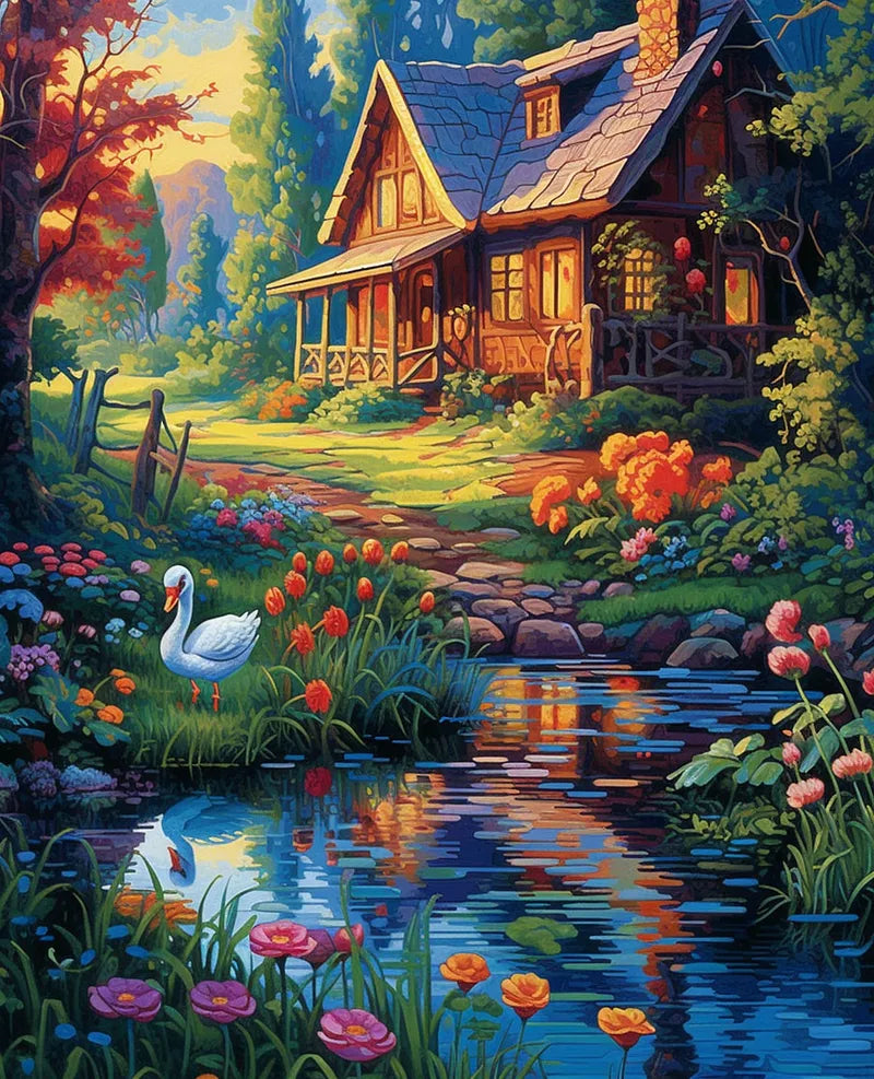 Cottage Stream Paradise | Paint By Numbers Kit
